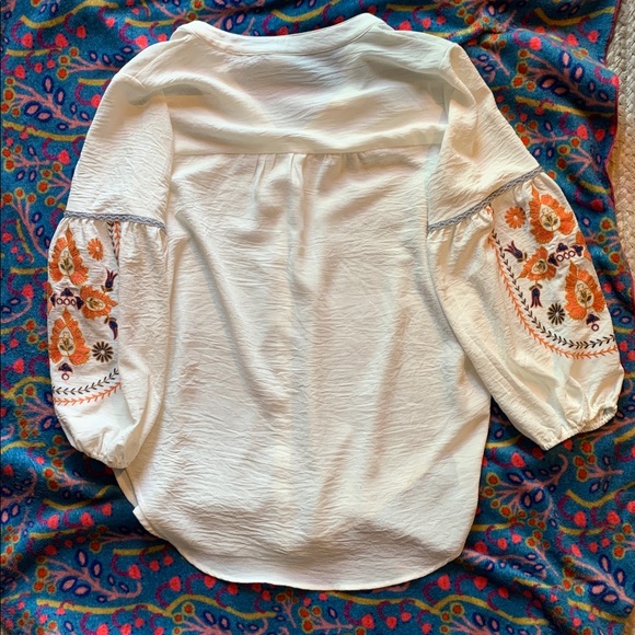 Anthropologie Fig and Flower Cream Blouse with Embroidery - Picture 3 of 5